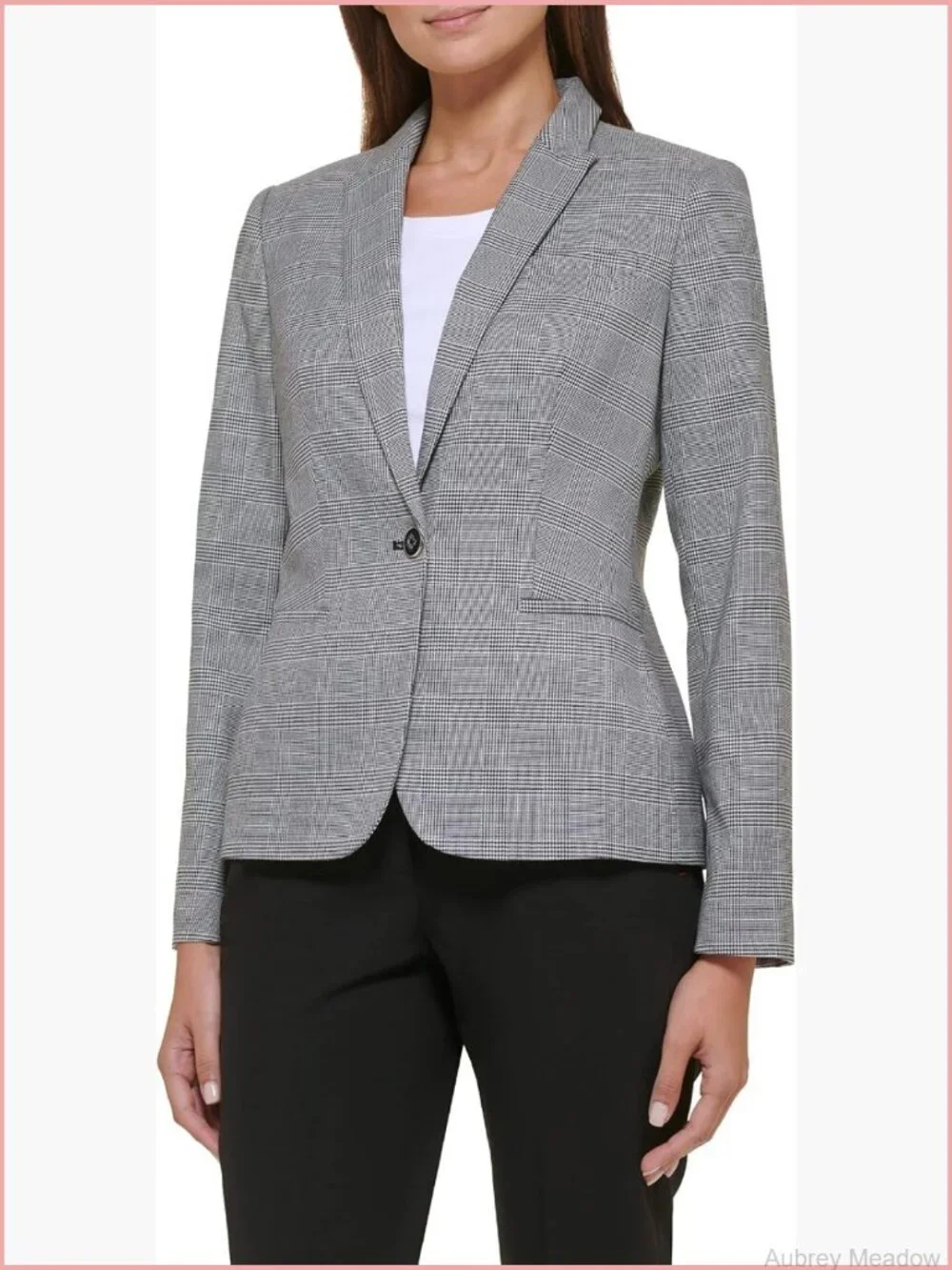 Wool Plaid Notch Collar Blazer Single Button Long Sleeve